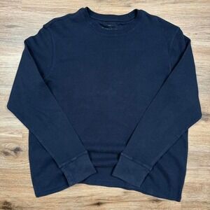 navy blue faded glory waffle knit crewneck thermal sweater